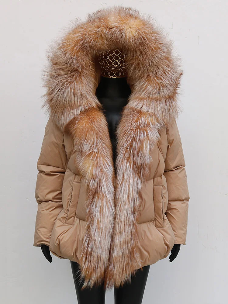 Fashion Thick Coat White Duck Down Jacket Hoodie Large Silver Fox Fur Decorative Sleeves Winter Womens Coat 240921