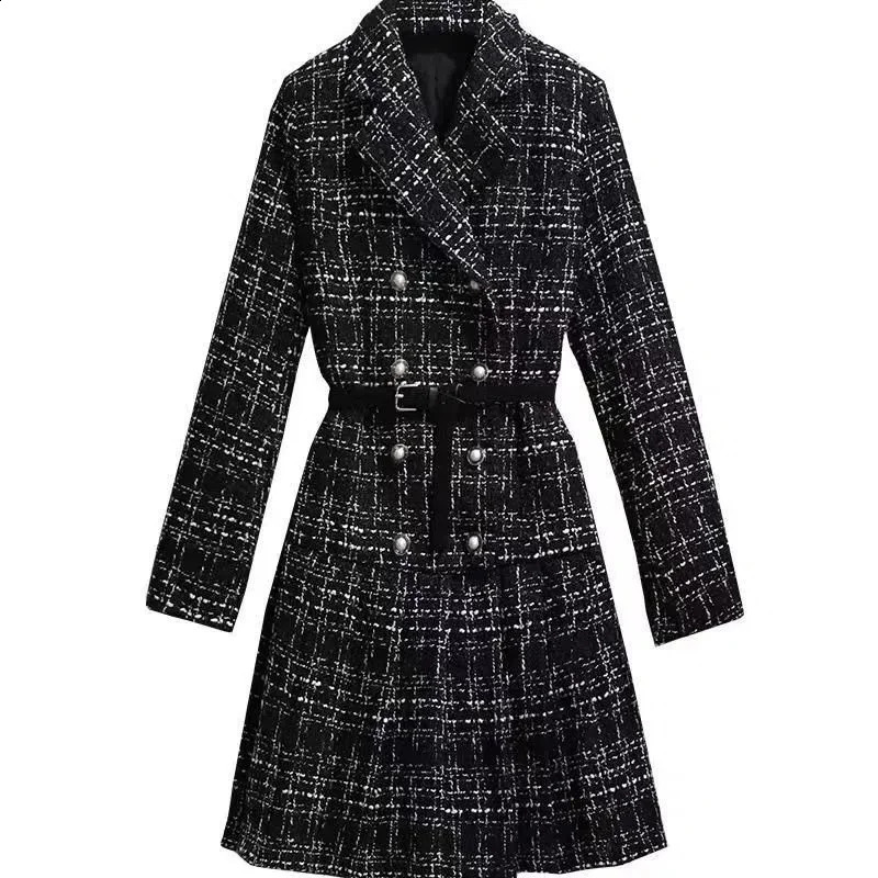 Flat wool coat womens winter Korean Plus cotton thick fashionable long coat double-layer waist thin thick windproof machine 240920