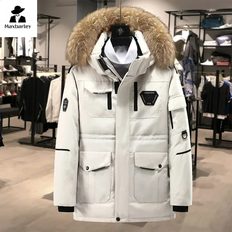 90 White Duck Down Jacket Mens Winter 2024 Extremely Cold Big Fur Collar Warm Parka Casual Outdoor Ski Long 240918
