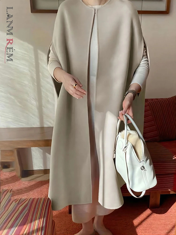 LANMREM Spring/Summer Wool Womens Coat Solid Elegant Retro Thick Korean Batwing Style Fashion Chaqueta Mujer 2R8845 240921