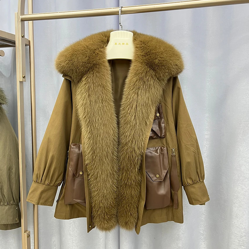 Winter Jacket Womens Parka Fashion Coat Thick Natural True Rabbit Fur Lining with True Fox Fur Collar Inflatable Parkas Coat 240921