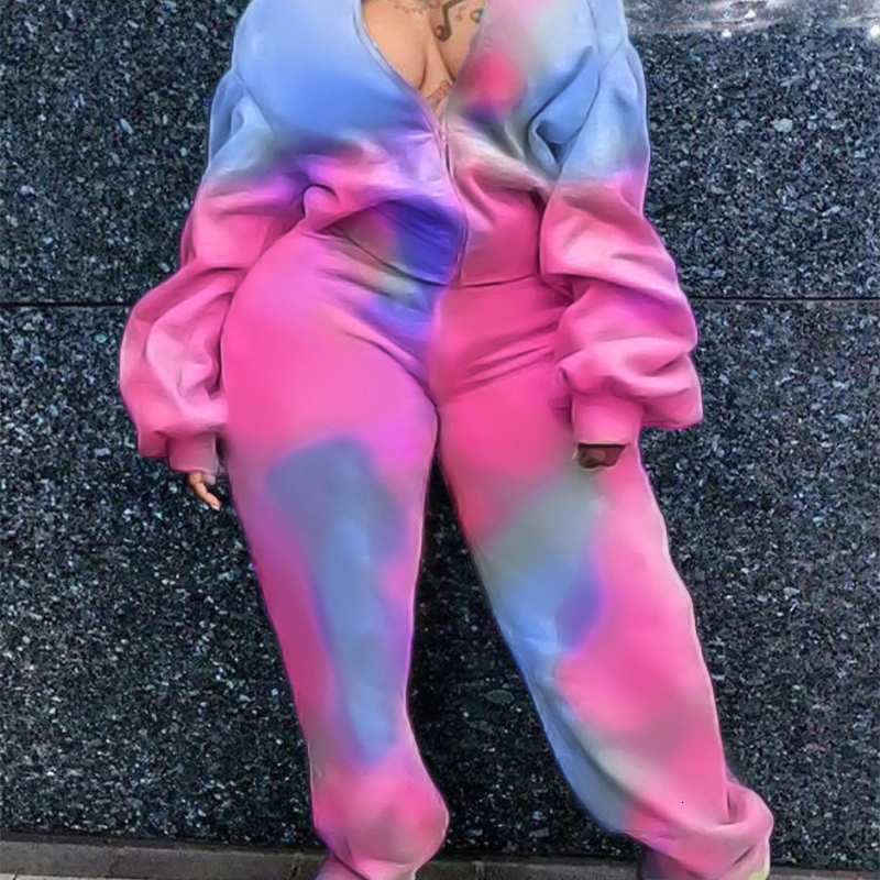 Ensemble en deux pièces LW plus taille avec col et tie dye set surdimensionné d'automne et d'hiver chaud 2 pièces