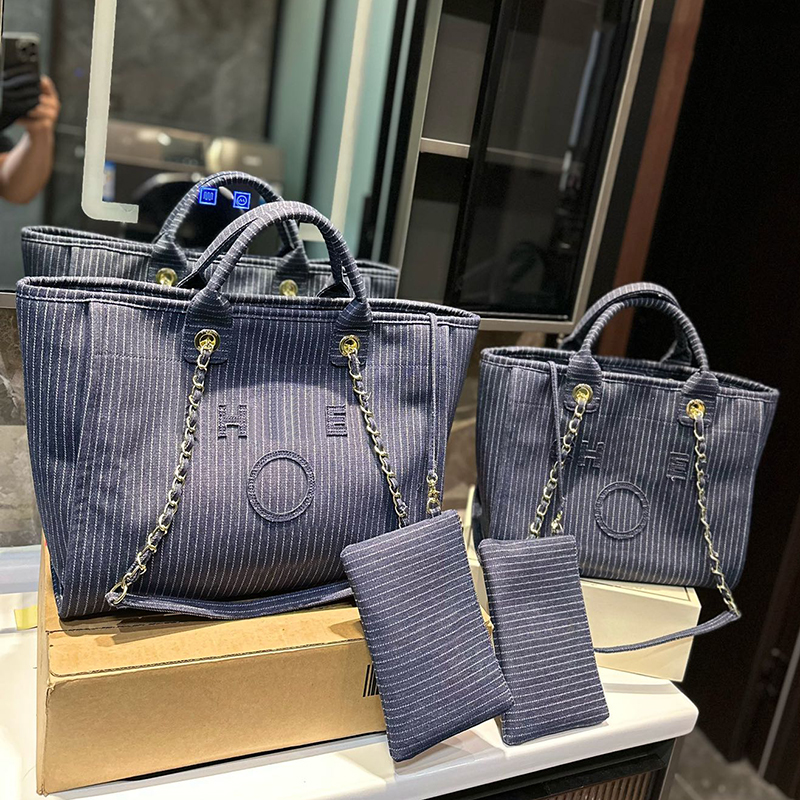 Lettres broderie denim rayures plage sac fourre-tout marine designer sacs à provisions de la gamine