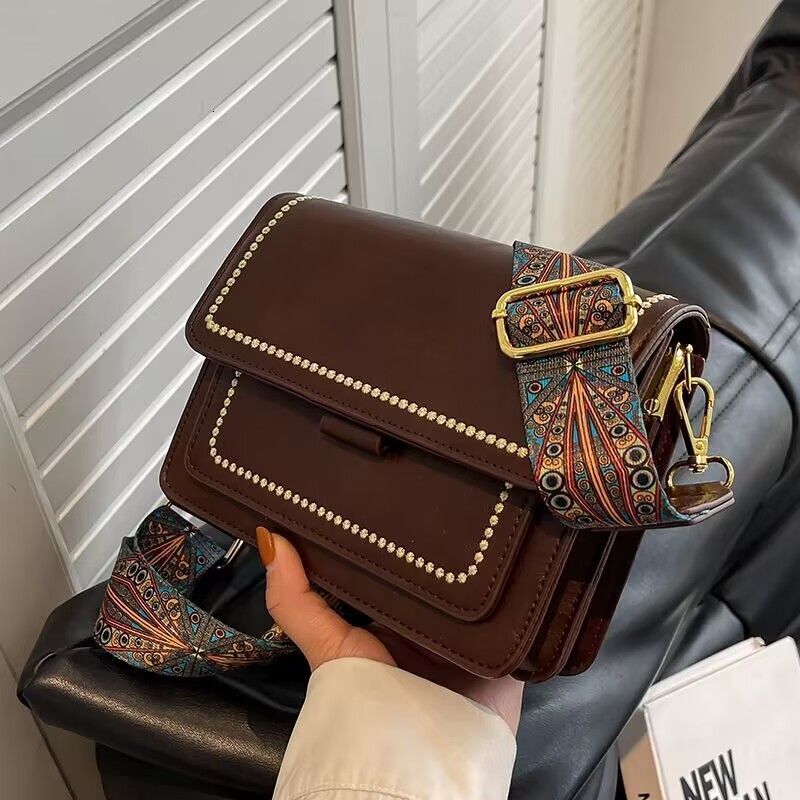 Women's Designer Crossbody Bag, Extra Large Casual Brown Corduroy Shoulder Handbag with Square Fold-Over Design, Cotton Lining, Computer Interlay