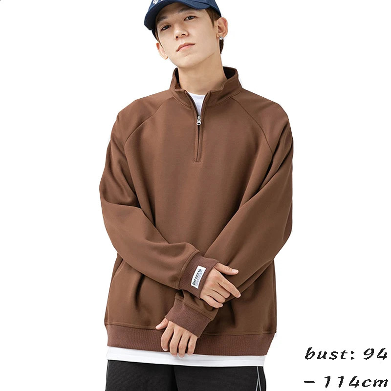 High quality cotton mens sweater long sleeved zipper collar zipper spring autumn lace up clothing black and white gray 240918