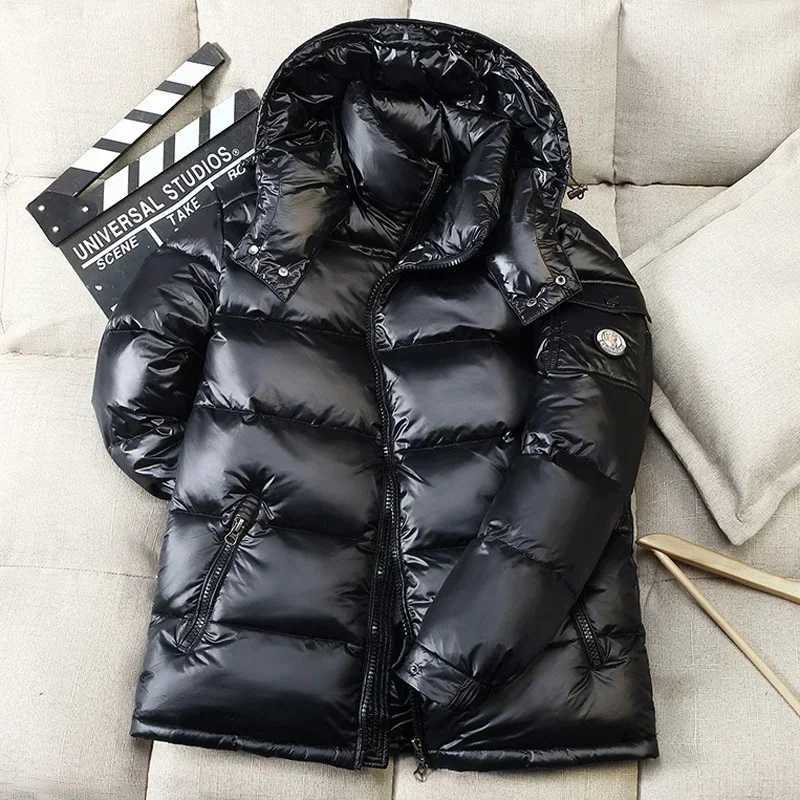 Men's Down Parkas Puffer Jacket Men Hooded Casual Down Winter ClothShort Glossy Feather Duck Coat Man Waterproof jaqueta masculina inverno J