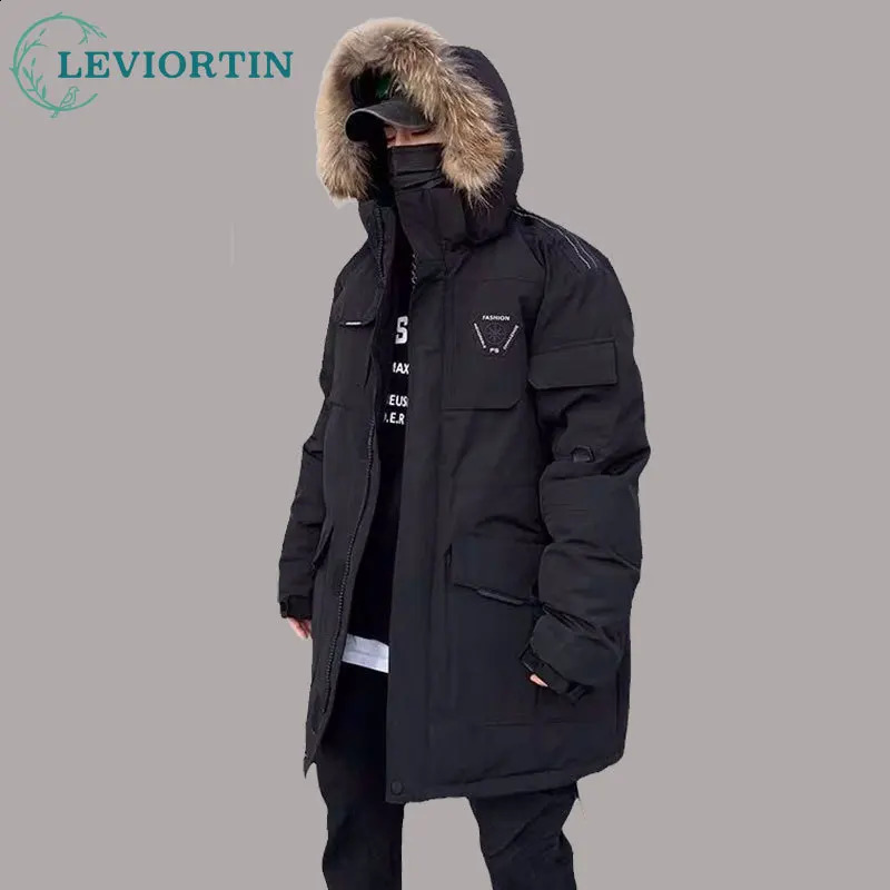 Mens white duck down jacket cargo warm hooded thick sponge jacket couple jacket high-quality coat winter park streetwear 240918
