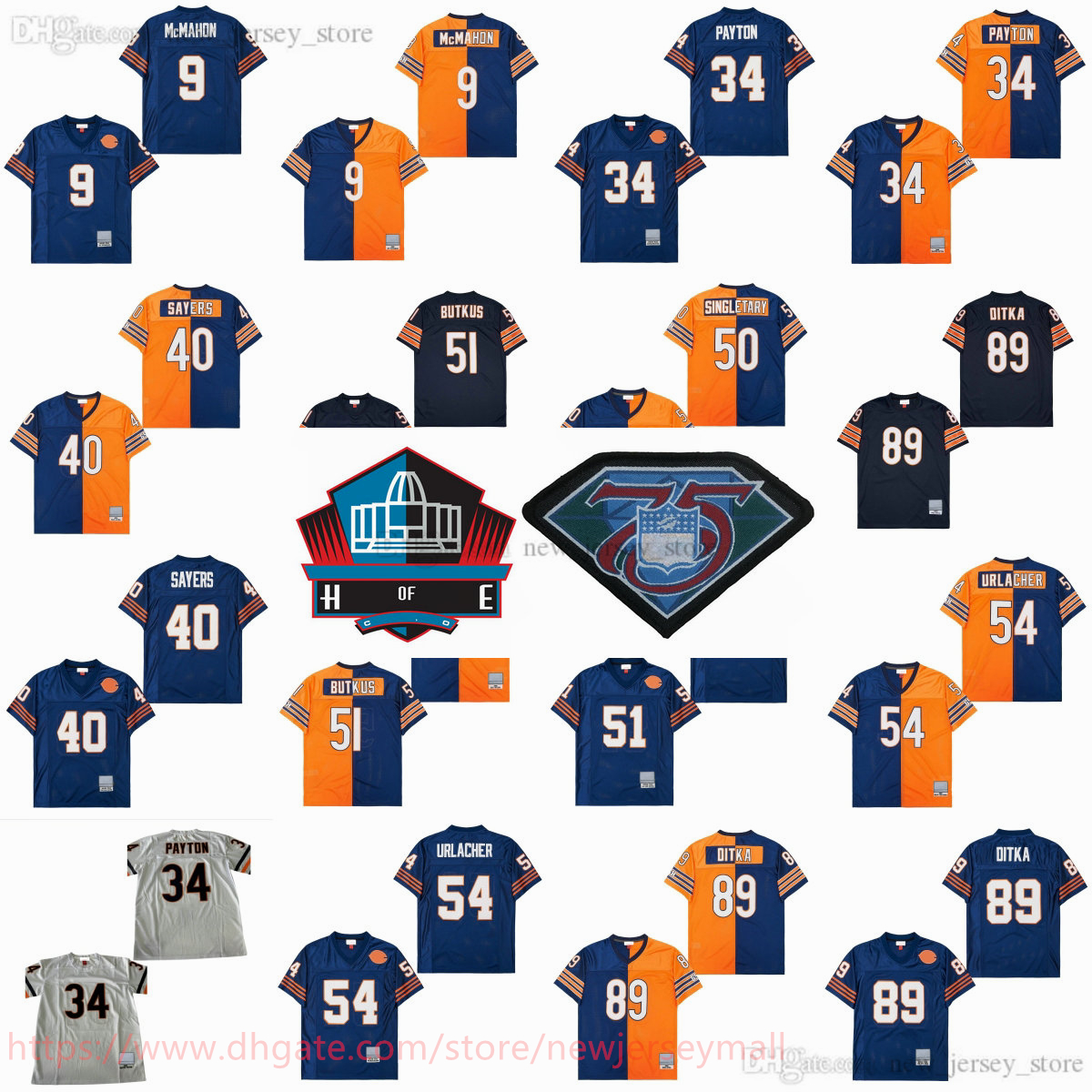 Custom S-6XL College 1985 Football Throwback 34 Walter Payton Jersey Vintage 9 Jim McMahon 54 Brian Urlacher 40 Gale Sayers 50 Mike Singletary 51