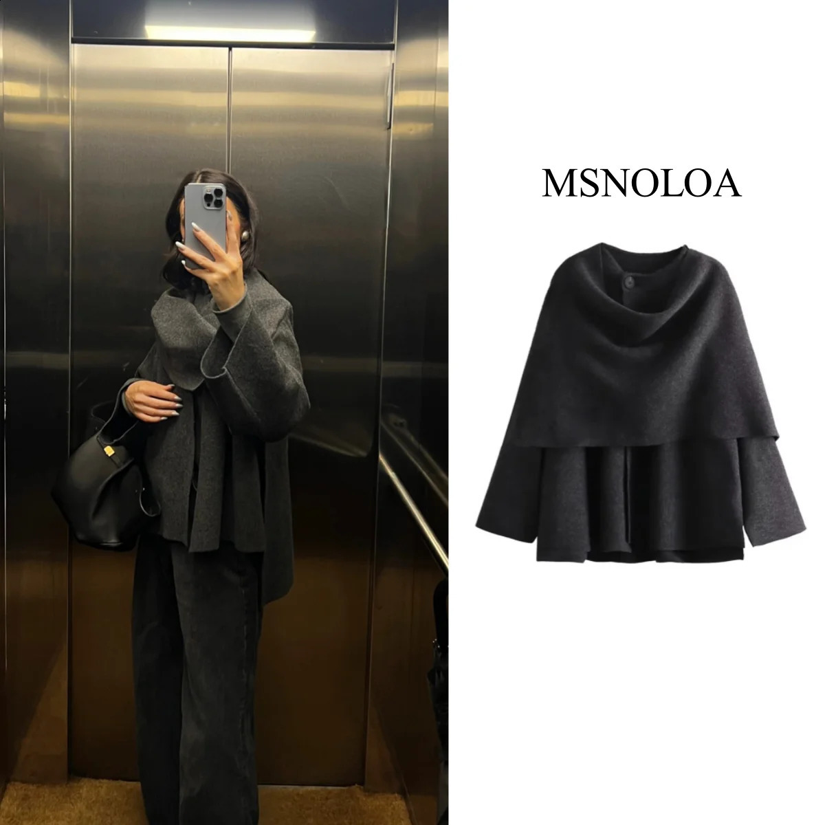 Womens Autumn and Winter Casual Scarf Collar Coat Pure Color Knit Short Coat Fashion Warm Single Breasted Long Sleeve Coat 240919