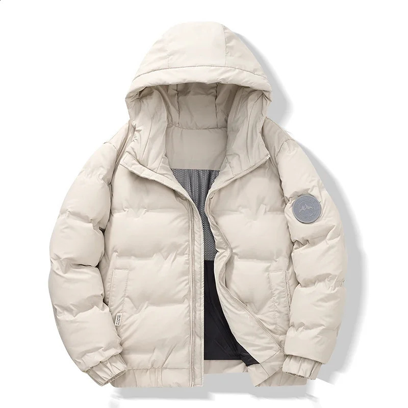 Outdoor warm mens camping jacket casual fully matched hiking cotton jacket solid color hooded windproof jacket winter thick jacket 240918
