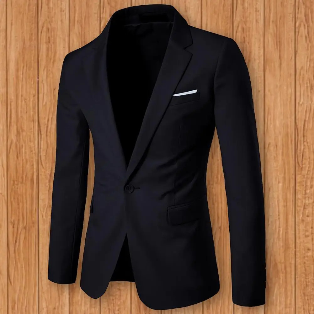 Mens jacket single button solid color revolving door collar Plus size ultra-thin pocket set jacket 240921