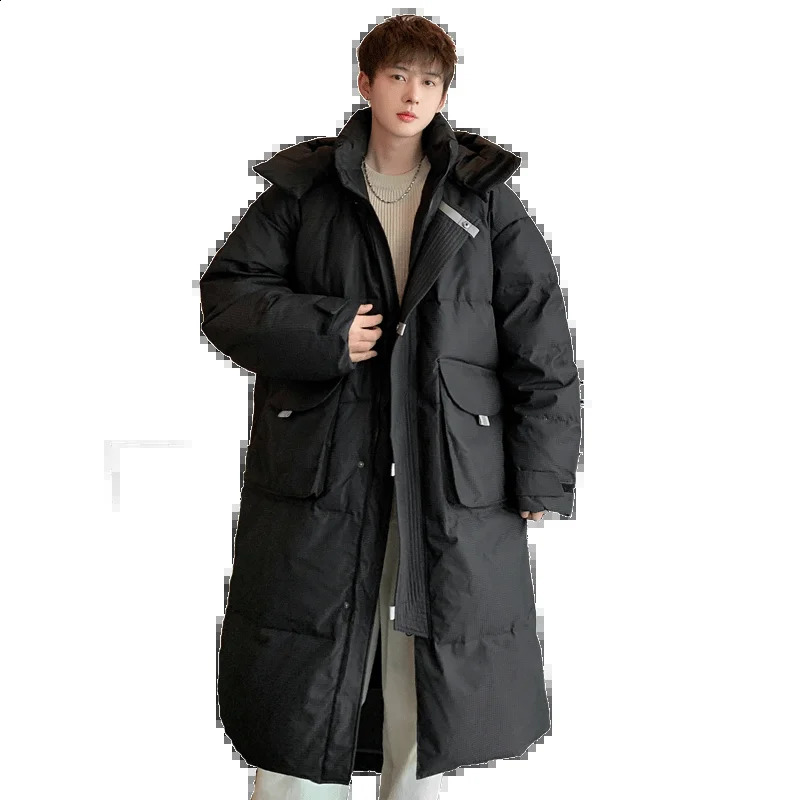X-Long Down mens winter jacket high-quality white down jacket suitable for womens and mens hooded large pocket clothing 240918