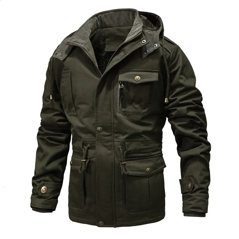 Men Multi Pockets Military Jackets Winter Hooded Long Warm Parkas Fleece Down Male Outdoor Tooling Casual 3 240918