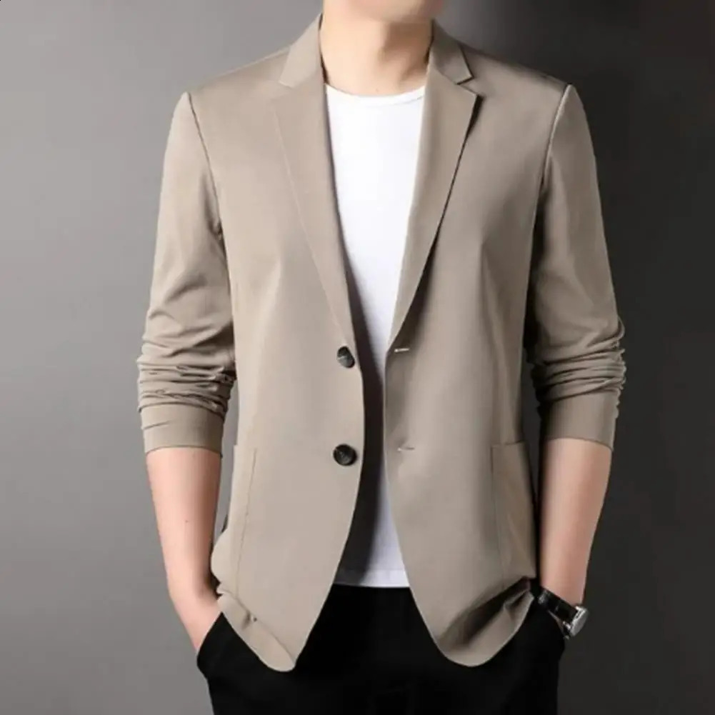 Mens business jacket ultra-thin suitable for cardigan wool sweater mens suit jacket solid color Communicating formal lapel mens suit jacket mens