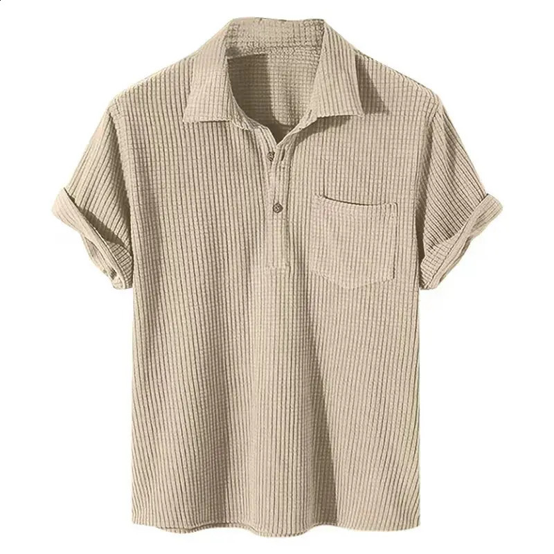 2023 Summer Mens Casual Plaid Shirts Top TurnDown Collar Button Blouse Short Slve Solid Pocket Blouse Shirt Men L26924