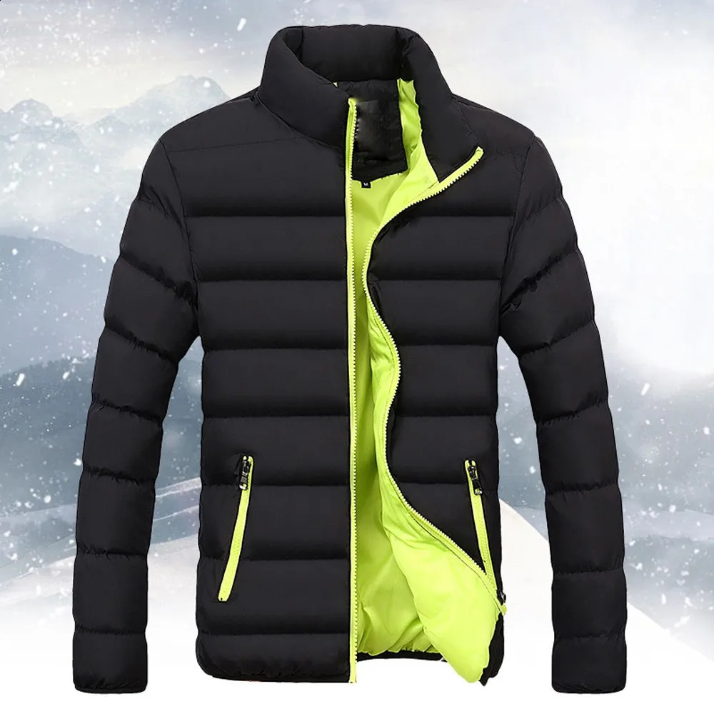 Thick Men Parka Jackets Warm Winter Cotton Padded Down Casual Mens Outwear Coats Solid Stand Collar Male Windbreak Jacket 240921