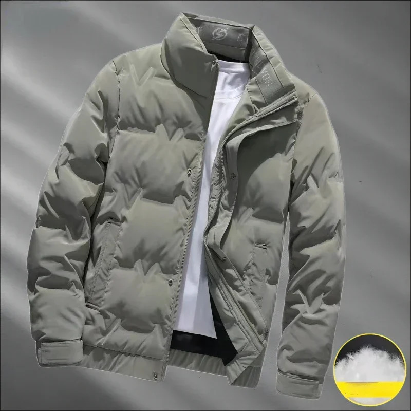 Mens winter warm down jacket windproof stand up collar bomber zipper park lightweight jacket thick mens clothing 240918