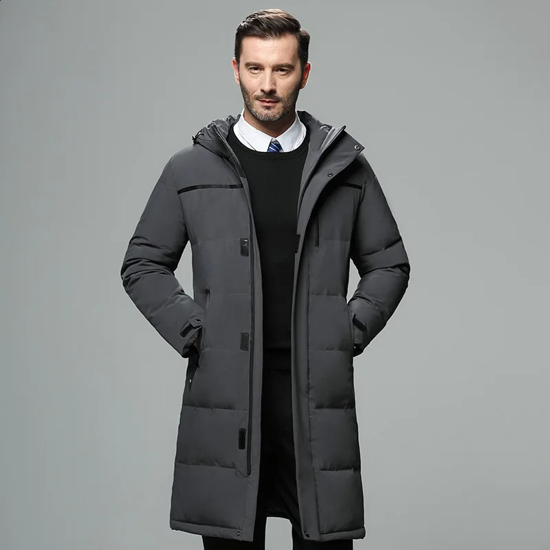 Mens long duck down jacket winter hooded casual down jacket high-quality mens outdoor windproof and warm jacket mens clothing 240918