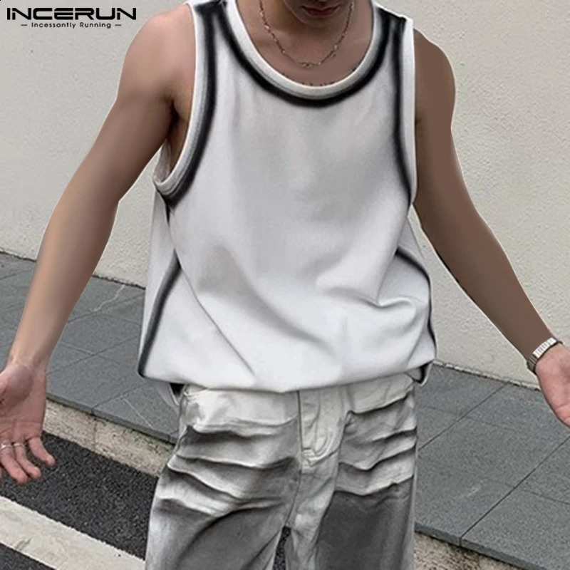 Tops Incerun Mentes de style coréen pour hommes personnalisés Graffitis Graffiti Top Summer Casual Street Clothing Mens Sans Shevel Top S-5XL 240