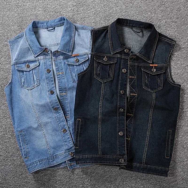 7XL 8XL 6XL Classic Mens Denim Tank Top Jacket Plus Size Spring and Autumn Jacket Fashion Street Loose Extra Large Mens Brand Clothing W240923