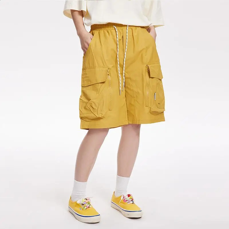 Rabat de couleur unie à la mode grand short en vrac de poche pour la rue décontractée de style coréen brossé pantalon inférieur plat 240923