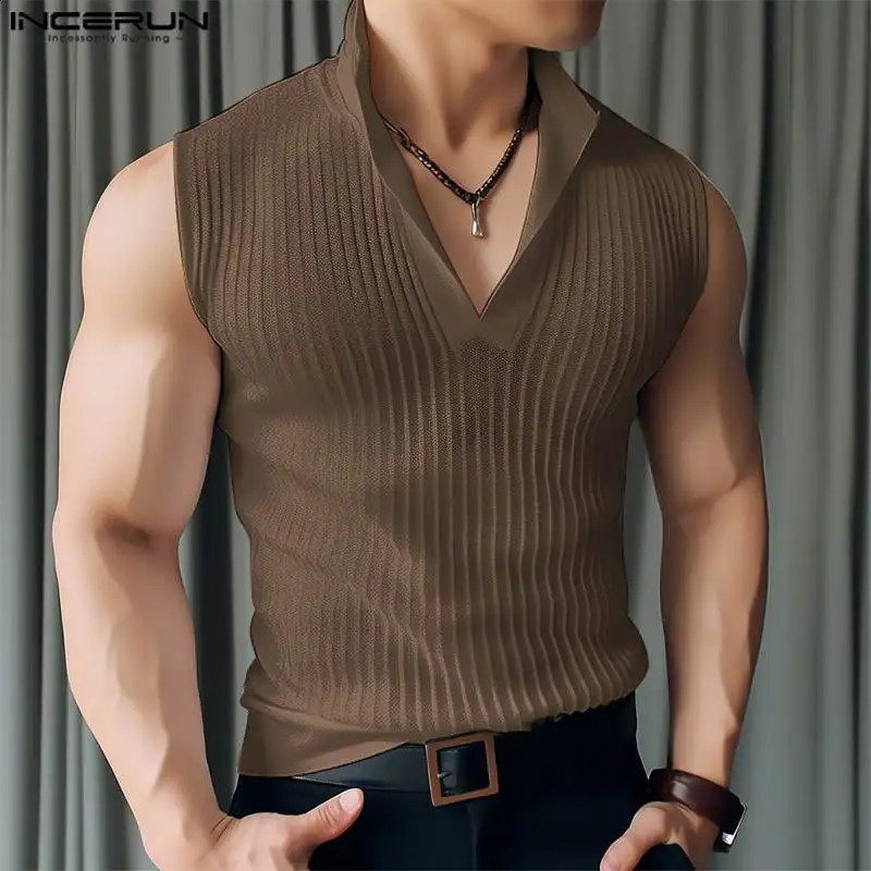 Tops Incerun Mentes de style coréen Solide Tyned Texture Top Top Casual Simple Mens Stand Up Collar Sans Sans Nivel Top S-5XL 240923