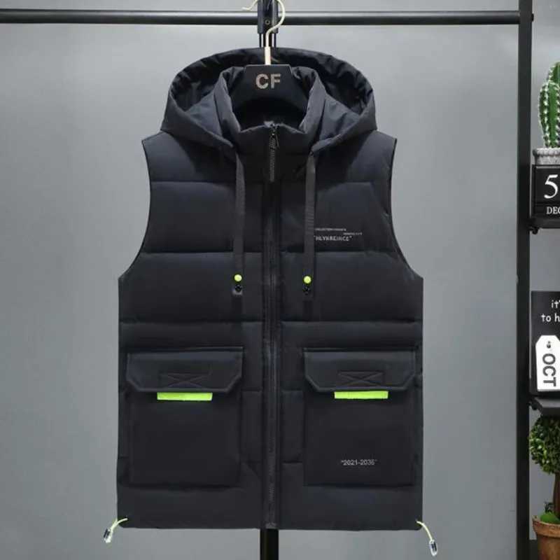 Wxw3610 black blue red down jacket mens casual vest waist jacket ultra-thin thick warm hooded vest sleeveless jacket mens Plus size 5XL W240923