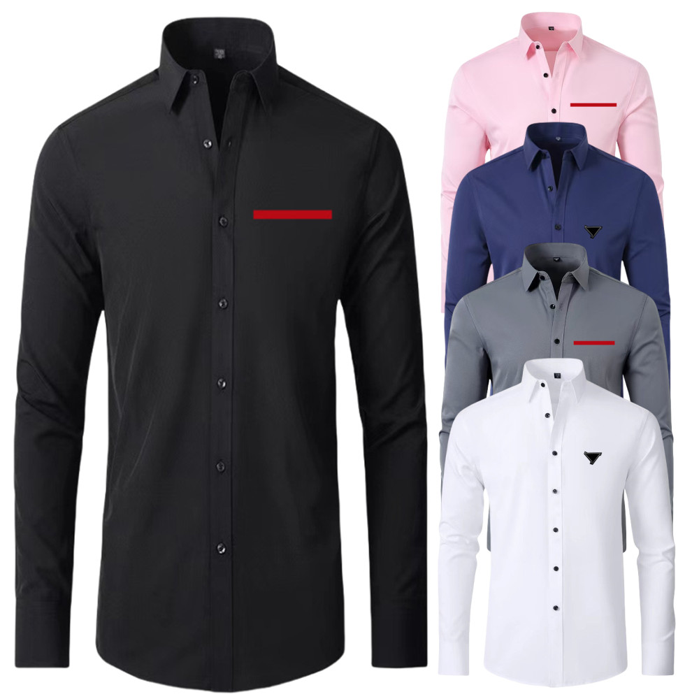 Mens casual shirts quality designer business tees classic long Sleeve Shirt solid color letter Autumn and Winter Casual Designers business clothi
