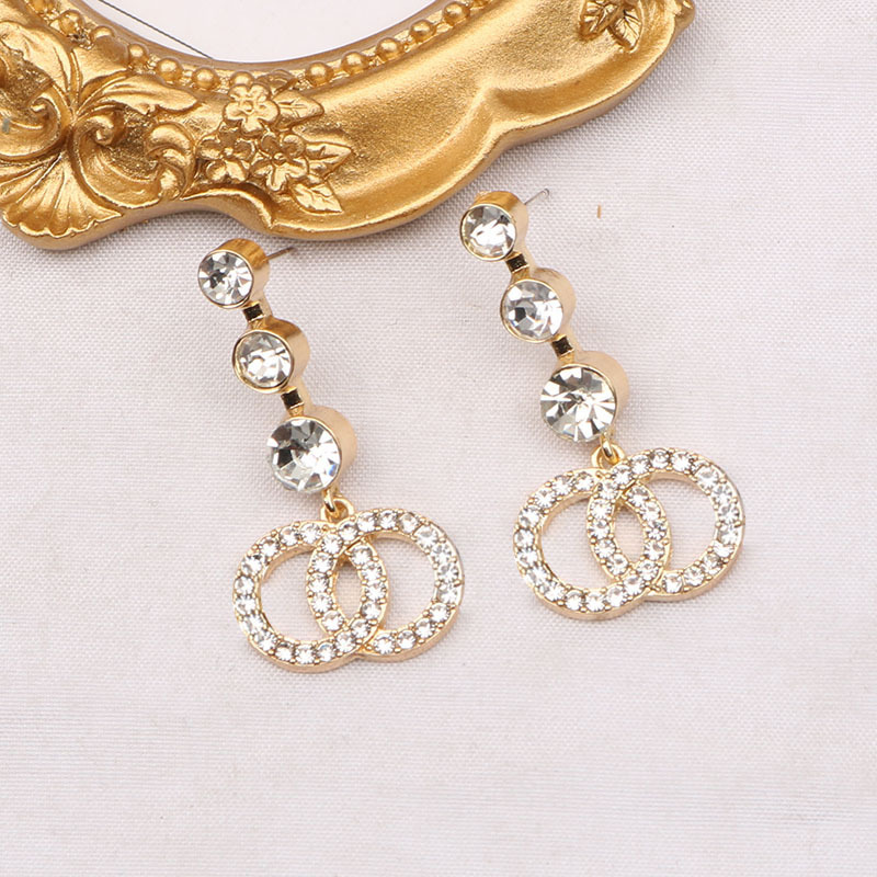 18K Gold Plated Tassel Designer Letters Stud Long Earring Dangle Crystal Geometric Luxury Charm Women Rhinestone Pearl Wedding Party Jewerlry Acc