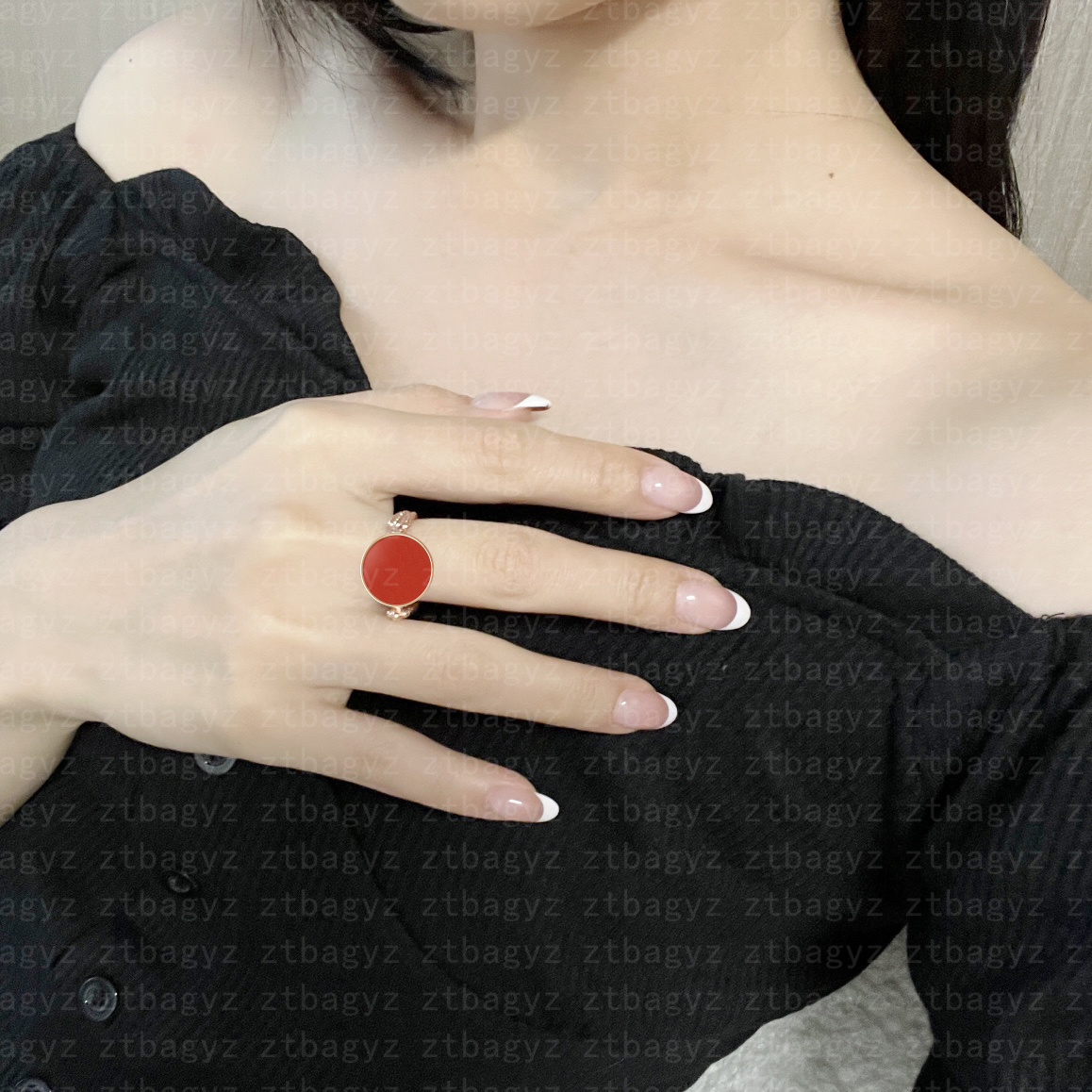 Luxury Designer Ring Double sided red chalcedony ring top quality diamond ring for woman man Electroplating 18k Classic Premium Rose Gold