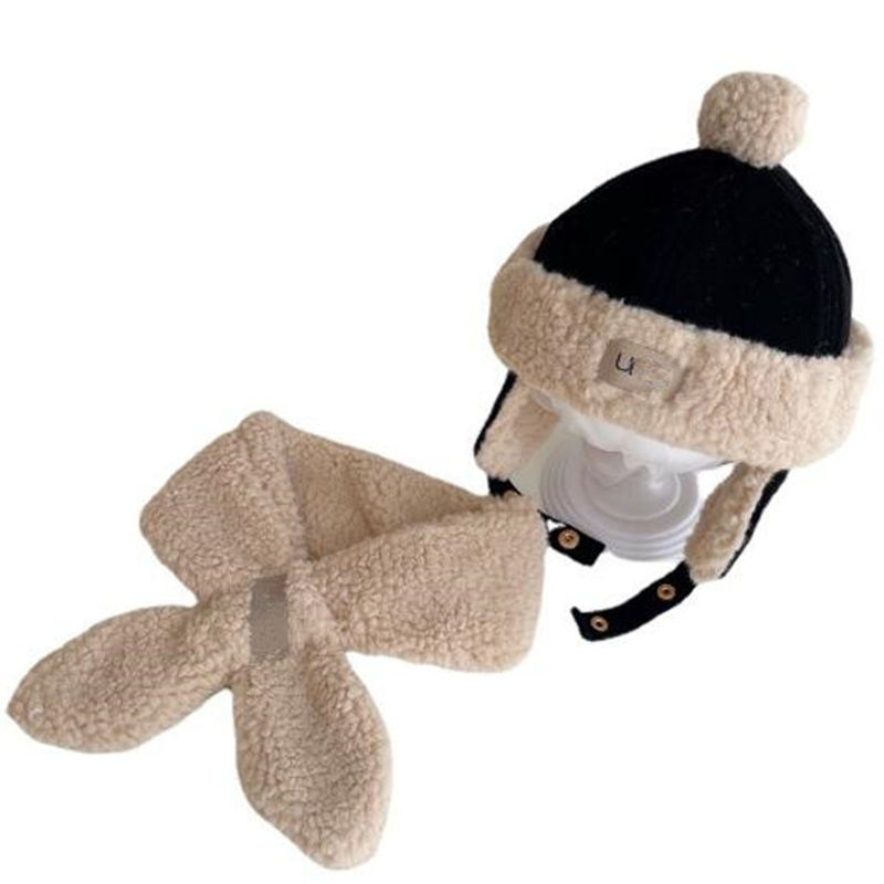 Fashionable winter kids hat scarf two-piece set cute childrens scarves skull cap sets designer baby boys girls fleece earflap beanie 0-3 Years ol