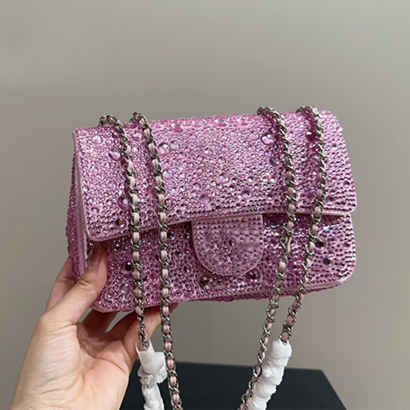 2026--Designer bag fashion handbag women's shoulder diamond chain bag classic small square bag crossbody bag mini makeup bag christmas gift bag