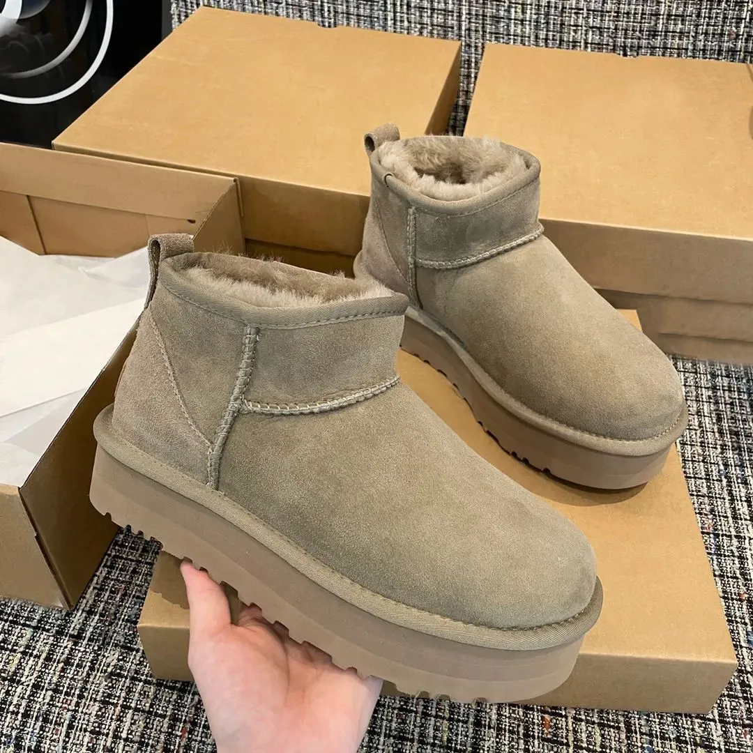 Boots Slippers Tasman Tazz Platform Winter Booties Snow Boot Ankle Short Mini Fur Chesut Outdoor Comfort Unisex Women Mini Boot
