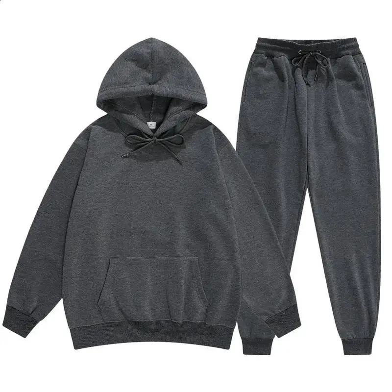 Mens And Womens Solid Color Long Sleeves Two Pieces Set hooded Sweatshirt Suit Men Woman Sportswear Hoodie Pants 240911Z