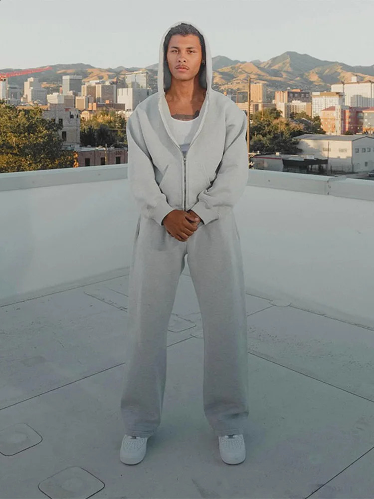 Simple Classic Y2k Hoodie Straight Pants Two Piece Set Mens Streetwear American Retro Fashion Sweatshirt Harajuku Sweatpants 240911Z