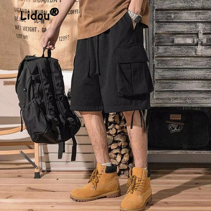 Vêtements de travail pour hommes grands shorts de poche Summer Retro Loose ajustement adapté pour un pantalon plus taille plus à la mode short dé