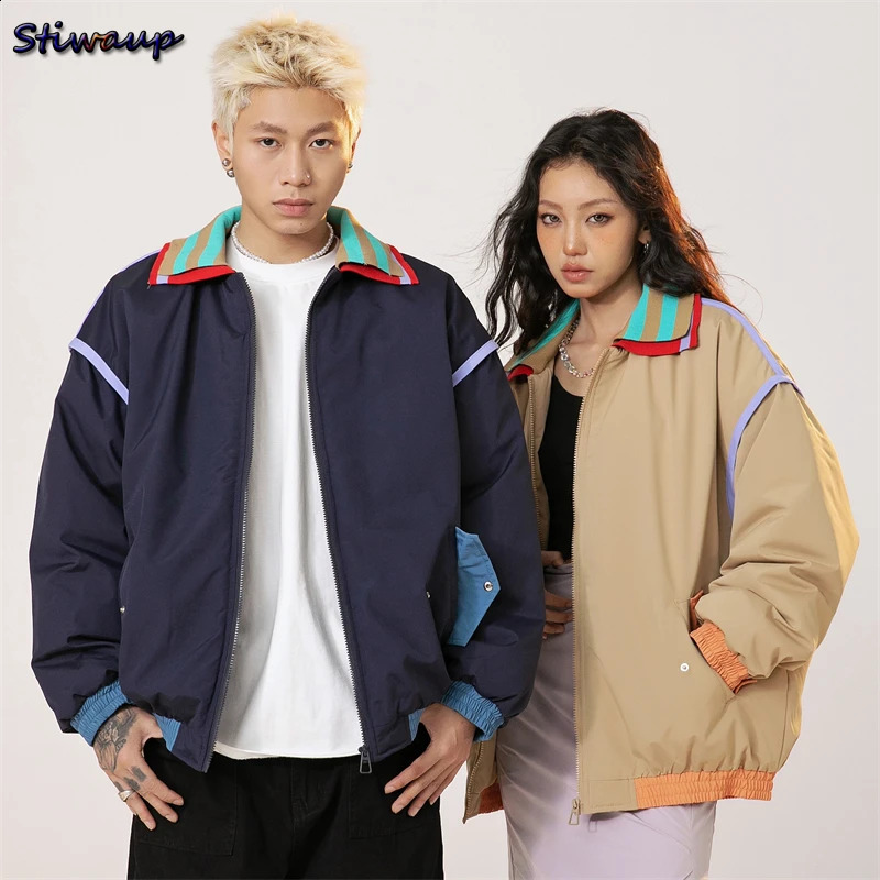 Femmes rembourré Y2k Bomber veste Double col mode coréenne hommes léger bouffant hommes vestes rembourrées vêtements chauds pour les femmes 24091