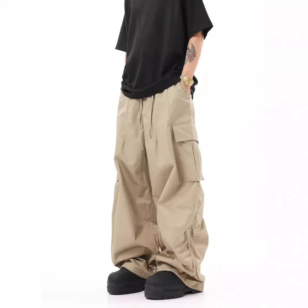 Vintage American Style Loose-fit Casual Pants Hip Hop Khaki Cargo Pants Trendy Upscale Fashion For Men Women 240923