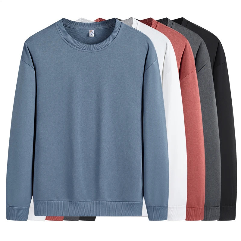 Mens solid color hoodie trendy and simple cotton round neck fashionable long sleeved top pullover with a base shirt 240910Z