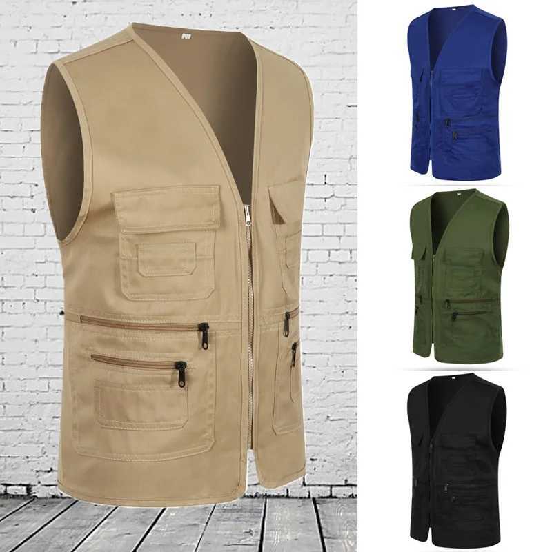 Mens classic multi pocket waist jacket with casual sleeveless jacket Plus size ultra-thin suitable for outerwear mens clothing photographer tacti