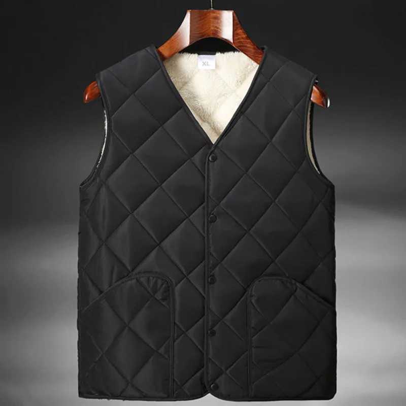 Wxw3617 autumn and winter vest jacket mens warm black casual sleeveless jacket V-neck velvet vest mens thick sleeveless jacket ultra-thin cotton