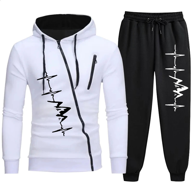 Autumn and winter mens sports shirts jogging hoodies fashionable sports pants diagonal zipper jackets casual outdoor daily wear 240924
