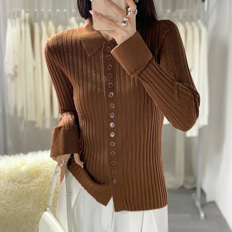Cardigan pour femmes automne / hiver 100% pull en laine décontracté couleurs couleurs tricots pulater rond cou rond top 240924