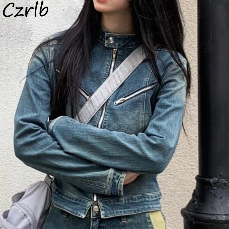 Cowboy jacket womens Y2k sexy retro washed ultra-thin chic autumn street clothing zipper jacket flexible personality week fully matched for girls