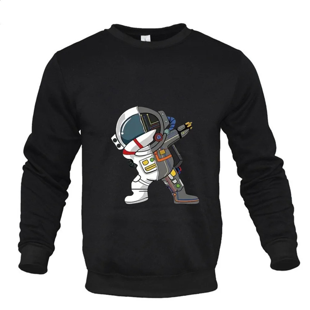 Cartoon Astronaut Print Women Men Pullover Round Neck Tops Loose Harajuku Long Sleeves Clothing Korean Casual 240918