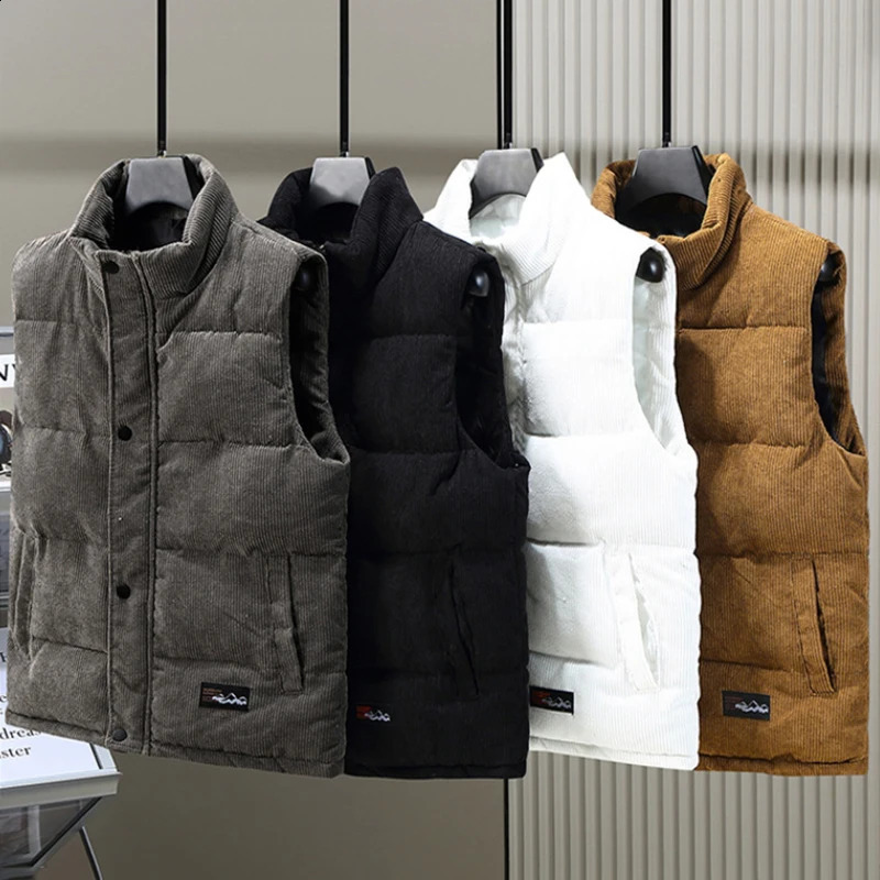 Velours côtelé hiver mode laine gilet veste hommes coton rembourré gilet hommes sans manches gilet veste chaude veste 240924