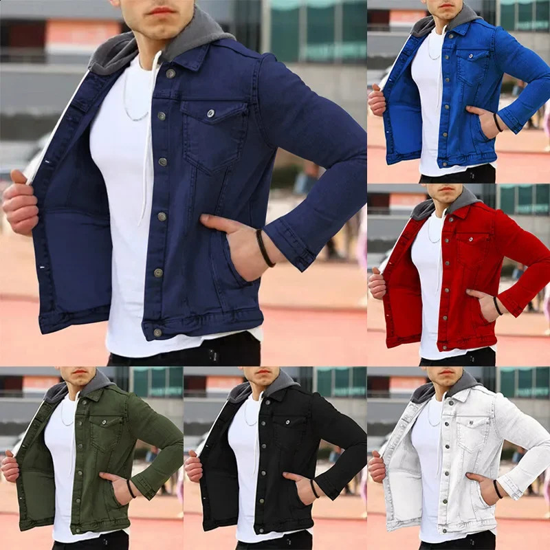 24 Years Mens European and American Denim Coat Solid Color Casual Jacket Button Cardigan Cargo Multibag 240911Z