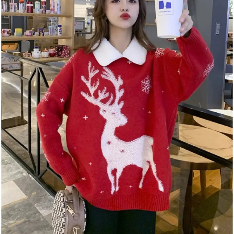 Secale de Noël à manches longues à manches longues Pull chaud épais en grande taille Pull en vrac pour femmes tricot tricot 240923