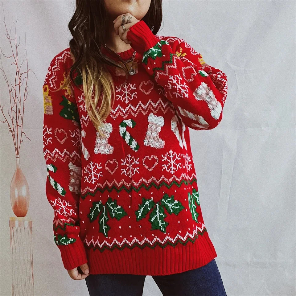 Femme rond coule en vrac Pull de Noël Snowflake tricot à manches longues en tricot à manches longues 240923