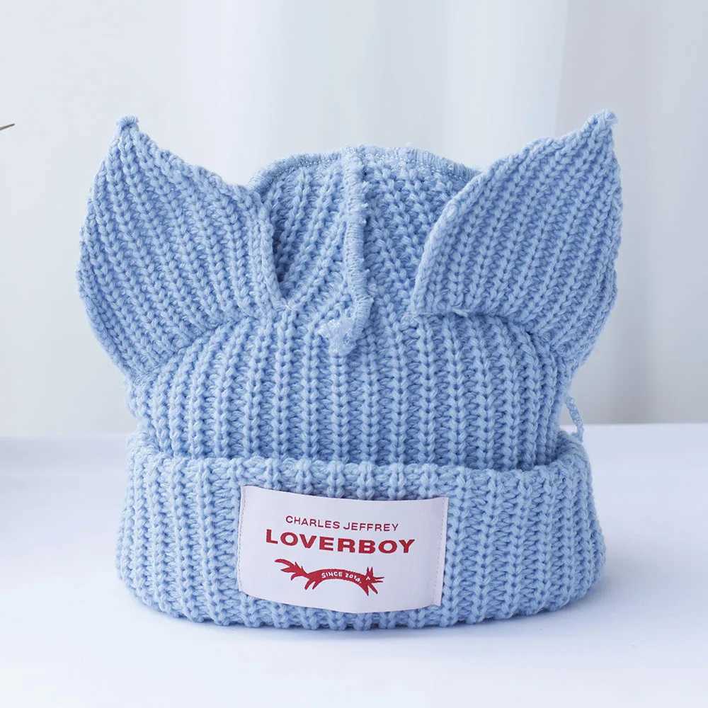 Loverboy Beanie 2025 Cat Knit Solid Warm Pig Ear Woolen Cute Fashion Hooded Cap Niche Design Hip-Hop Personality Cold Hat 188